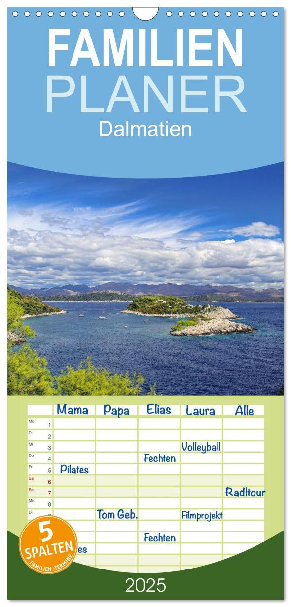 Familienplaner 2025 - Dalmatien mit 5 Spalten (Wandkalender, 21 x 45 cm) CALVENDO
