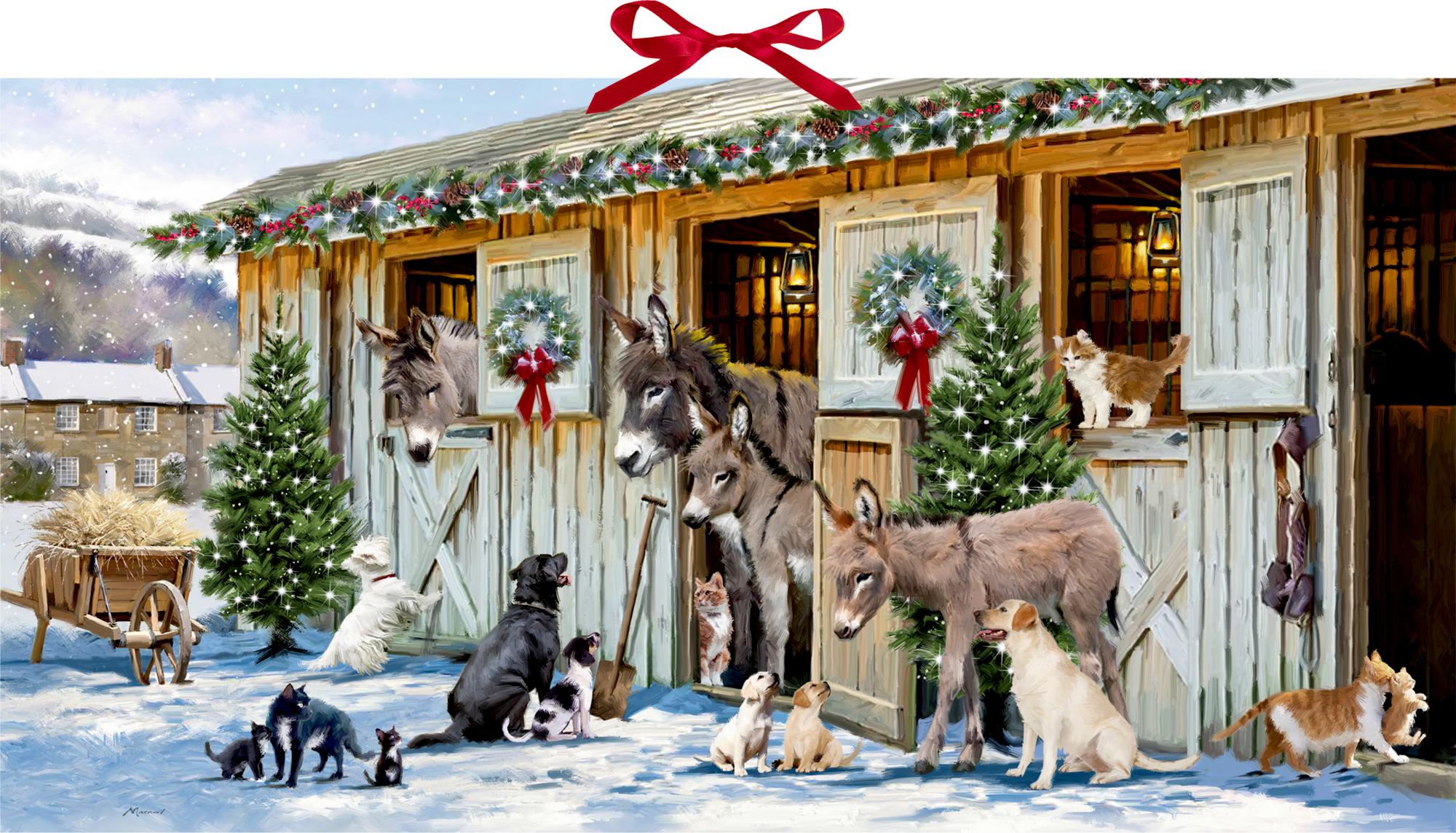 Wand-Adventskalender - Nostalgische Weihnacht bei den Tieren im Stall