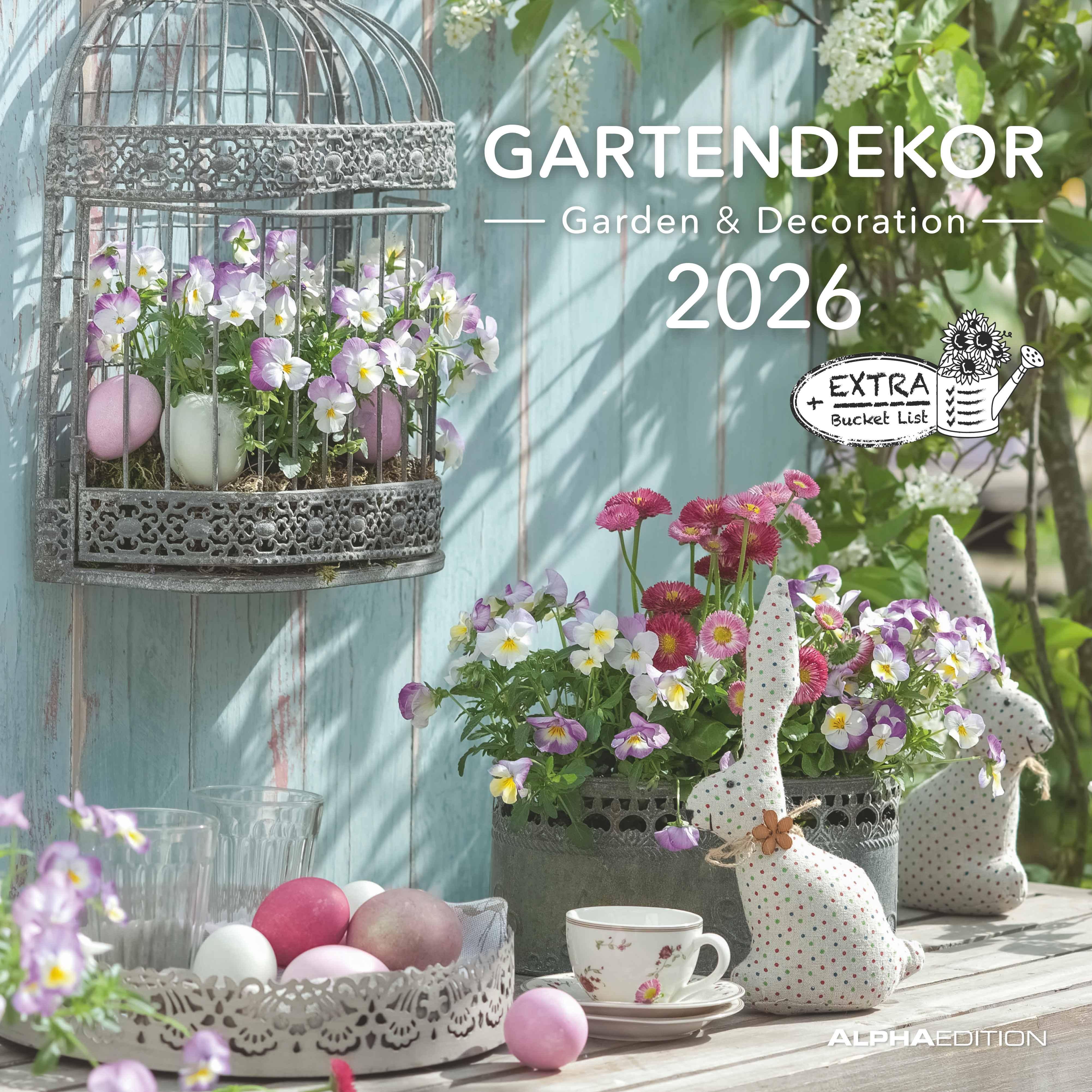 Gartendekor 2026 - Broschürenkalender 30x30 cm (30x60 geöffnet) - Kalender mit Platz für Notizen - Garten - Bildkalender - Gartenkalender