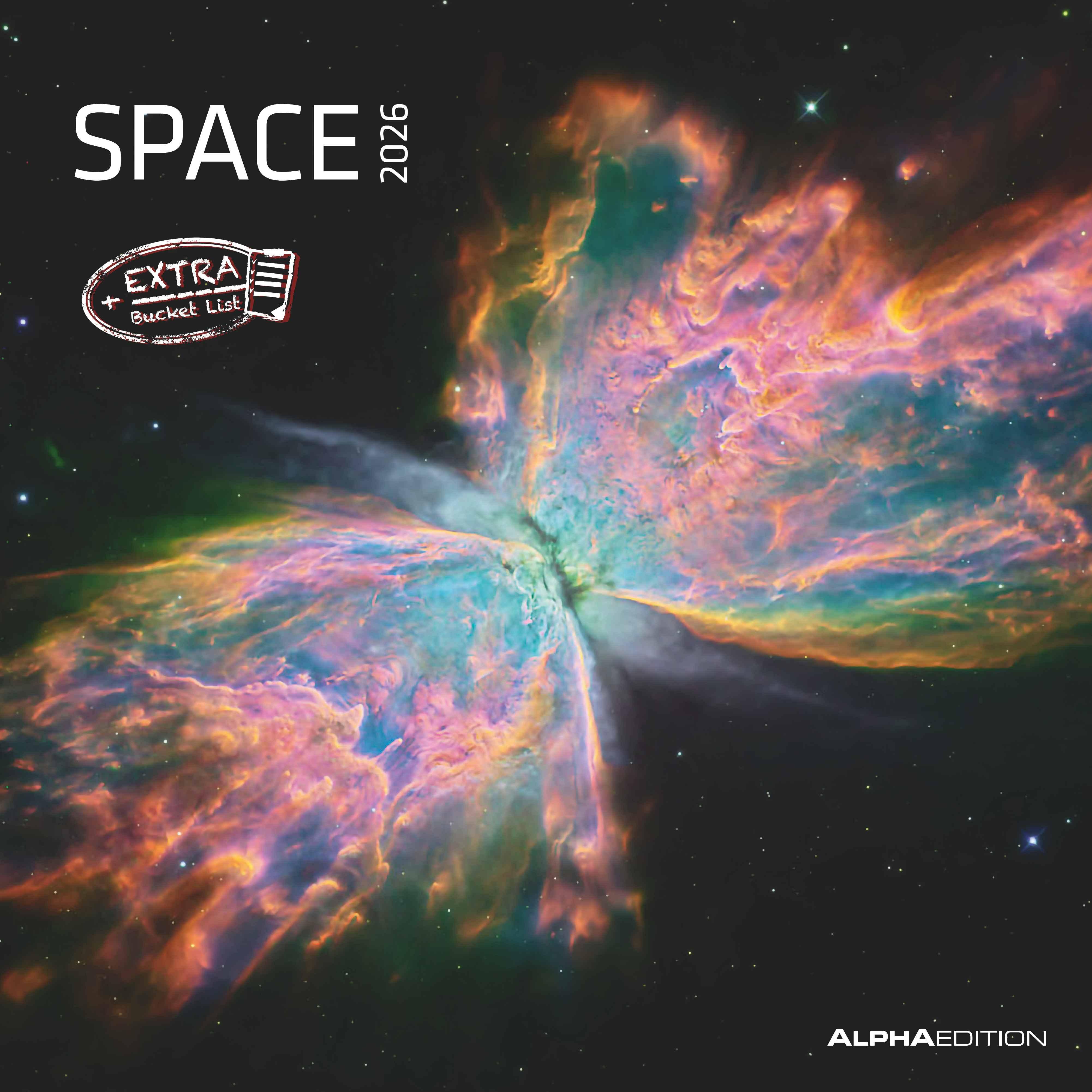 Space 2026 - Broschürenkalender 30x30 cm (30x60 geöffnet) - Kalender mit Platz für Notizen - Weltraum - Bildkalender - Wandplaner - Wandkalender