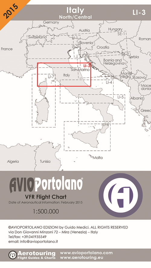 Avioportolano. VFR flight chart LI 3 Italy north-central. ICAO annex 4-EU-Regulations compliant. Ediz. bilingue